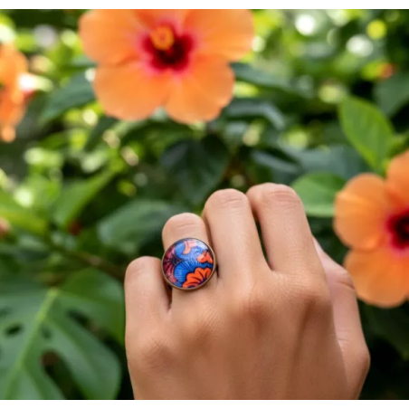 Bagues fleur Africaine orange bleu bronze - Jaïnès & Co - Achat en ligne - Jaines