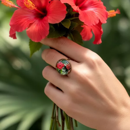 Bague hibiscus fuchsia - Jaïnès & Co - Achat en ligne - Jaines