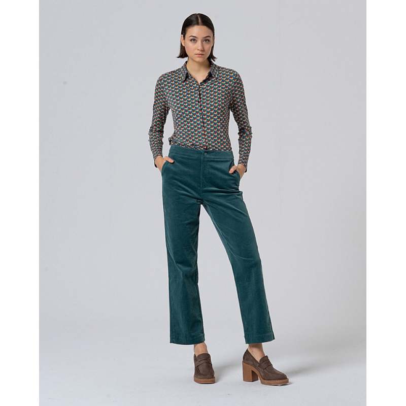 Pantalon droit en velours côtelé Bleu canard LIYU526- Surkana