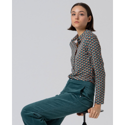 Pantalon droit en velours côtelé Bleu canard LIYU526- Surkana