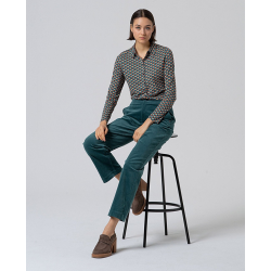 Pantalon droit en velours côtelé Bleu canard LIYU526- Surkana