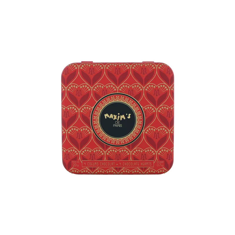 Boîte métal 4 coeurs chocolats pralinés  - Motif Mosaïque - Maxim's de Paris