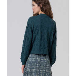 Cardigan Col V bleu canard OMAR337 - Surkana