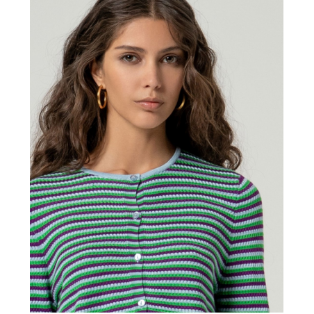Cardigan cintré col carré rayé Bleu ciel HIDO334 - Surkana - Achat en ligne - Jaines