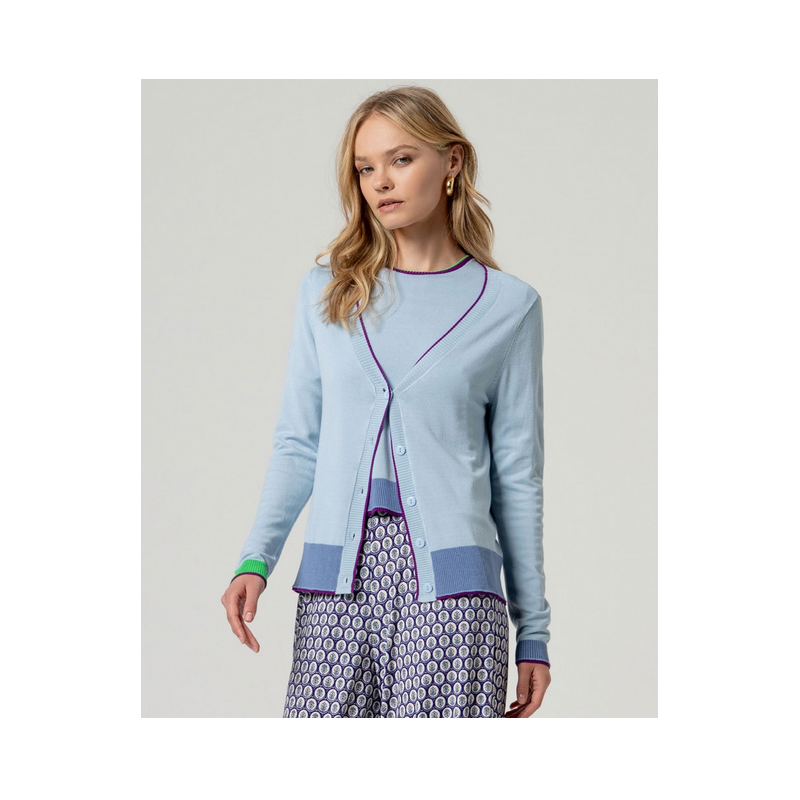 Cardigan col V Bleu poussière INKO332 - Surkana