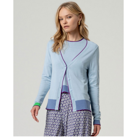 Cardigan boutonné col en V Bleu poussière INKO332 - Surkana - Achat en ligne - Jaines