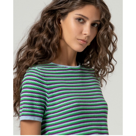 Pull manches courtes rayé Bleu ciel HIDO232- Surkana - Achat en ligne - Jaines