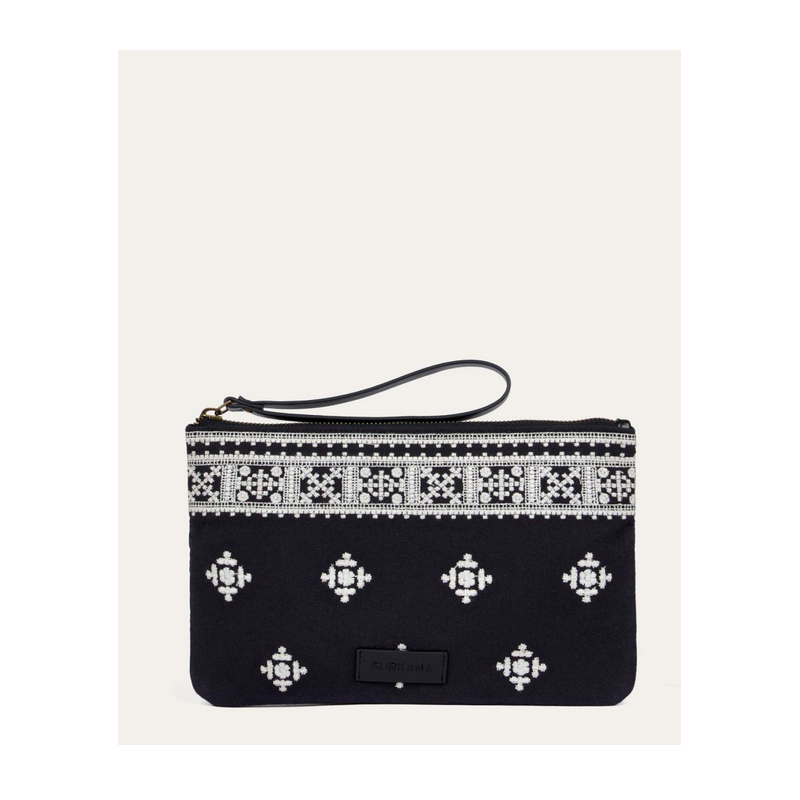 Pochette en tissu brodée Noir DERY122 - Surkana - Achat en ligne - Jaines