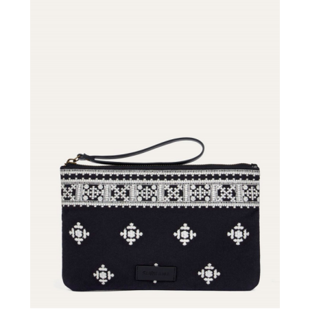 Pochette en tissu brodée Noir DERY122 - Surkana - Achat en ligne - Jaines