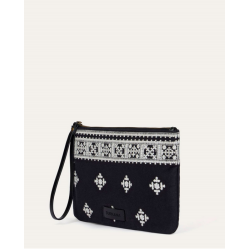 Pochette en tissu brodée Noir DERY122 - Surkana - Achat en ligne - Jaines