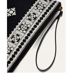 Pochette en tissu brodée Noir DERY122 - Surkana - Achat en ligne - Jaines