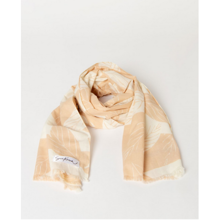 Écharpe imprimée à franges courtes Beige MOAL224  - Surkana - Achat en ligne - Jaines