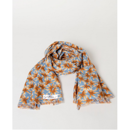 Écharpe imprimée à franges courtes Bleu poussière MOAL222 - Surkana - Achat en ligne - Jaines