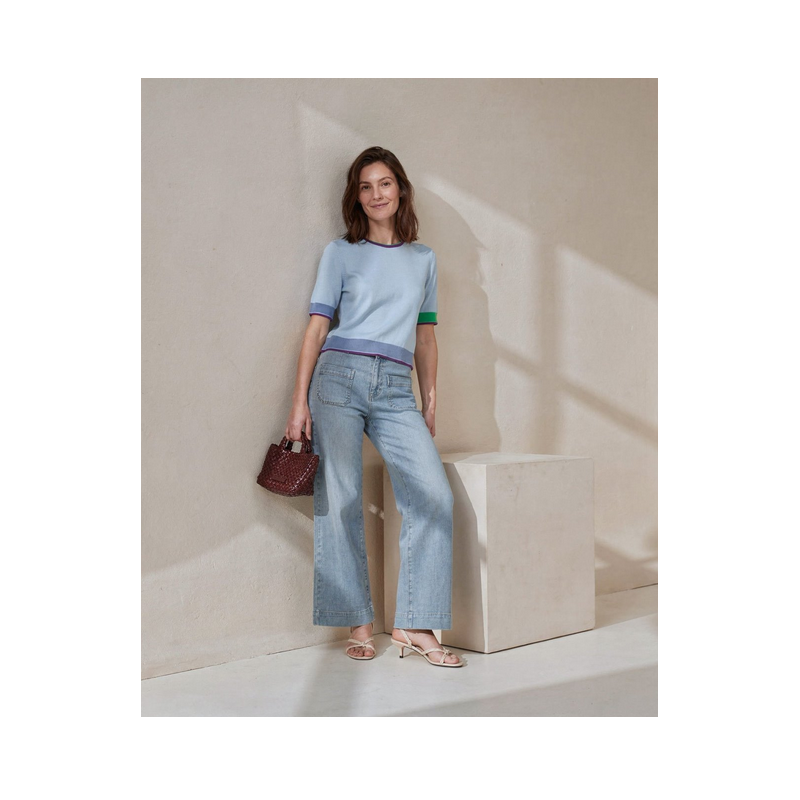 Pantalon à jambes larges Bleu ciel INDE521- Surkana