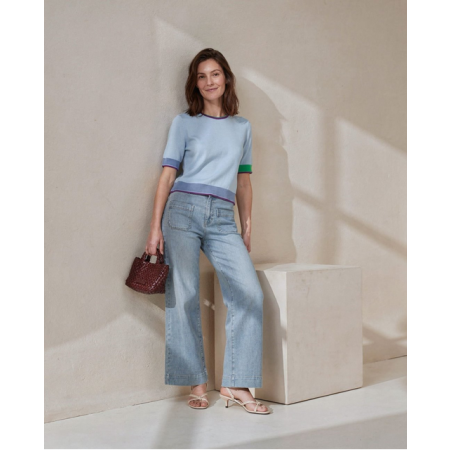 Pantalon à jambes larges Bleu ciel INDE521 - Surkana - Achat en ligne - Jaines