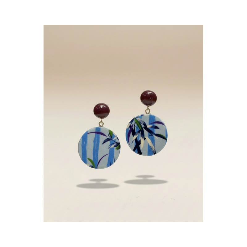 Boucle d’oreille cercle à motif Bleu ciel CEBU302 - Surkana