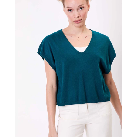 Pull V ouvert SATINKA océan AFPS2508 - La Fiancée - Achat en ligne - Jaines