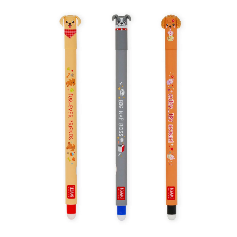 Set 3 Stylos Encre Gel Effaçable Fur-ever Friends - Erasable Pen - Legami
