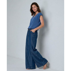 T-shirt col en V Bleu BABO014 - Surkana - Achat en ligne - Jaines