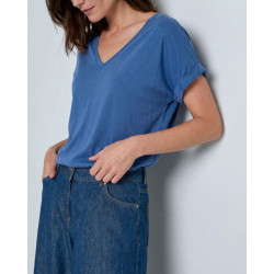 T-shirt col en V Bleu BABO014 - Surkana - Achat en ligne - Jaines
