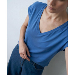 T-shirt col en V Bleu BABO014 - Surkana - Achat en ligne - Jaines