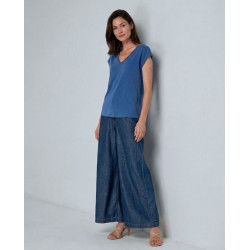 T-shirt col en V Bleu BABO014 - Surkana - Achat en ligne - Jaines