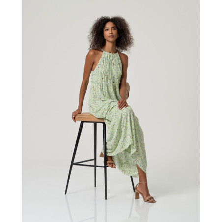 Robe longue à bretelles avec fronces Vert poudré KILA721 - Surkana - Achat en ligne - Jaines