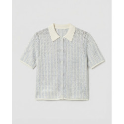 Cardigan col polo manches courtes Écru HITA331  - Surkana - Achat en ligne - Jaines