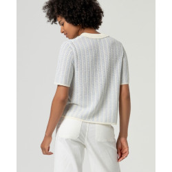 Cardigan col polo manches courtes Écru HITA331  - Surkana - Achat en ligne - Jaines