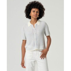 Cardigan col polo manches courtes Écru HITA331  - Surkana - Achat en ligne - Jaines