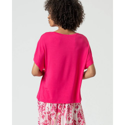 T-shirt oversize à encolure bateau Fushia LICA011 - Surkana