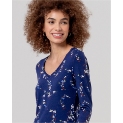 T-shirt col v manches longues Bleu marine TAVI013 - Surkana - Achat en ligne - Jaines