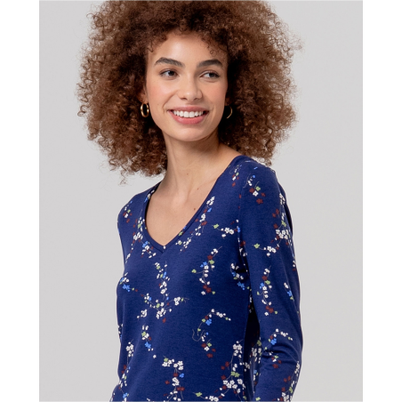 T-shirt col v manches longues Bleu marine TAVI013 - Surkana - Achat en ligne - Jaines