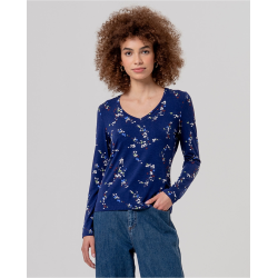 T-shirt col v manches longues Bleu marine TAVI013 - Surkana - Achat en ligne - Jaines