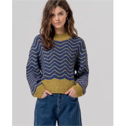 Pull col Perkins texturé Vert BUNO231 - Surkana - Achat en ligne - Jaines