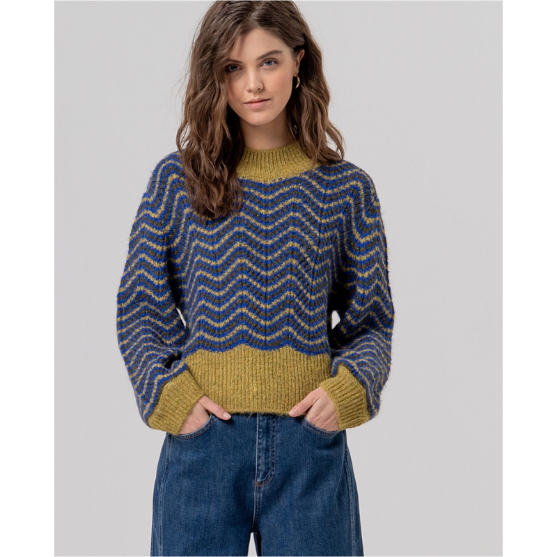 Pull col Perkins texturé Vert BUNO231 - Surkana - Achat en ligne - Jaines
