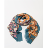 Foulard en laine à carreaux et fleurs Bleu marine FUWO225 - Surkana - Achat en ligne - Jaines