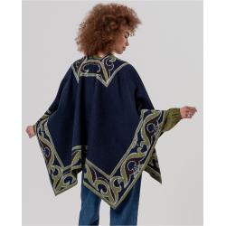 Poncho ouvert en maille jacquard Bleu marine POCO831 - Surkana - Achat en ligne - Jaines