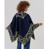 Poncho ouvert en maille jacquard Bleu marine POCO831 - Surkana - Achat en ligne - Jaines