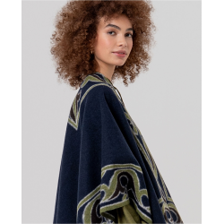 Poncho ouvert en maille jacquard Bleu marine POCO831 - Surkana - Achat en ligne - Jaines