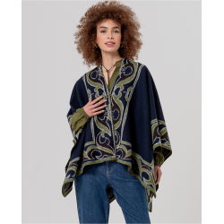 Poncho ouvert en maille jacquard Bleu marine POCO831 - Surkana - Achat en ligne - Jaines