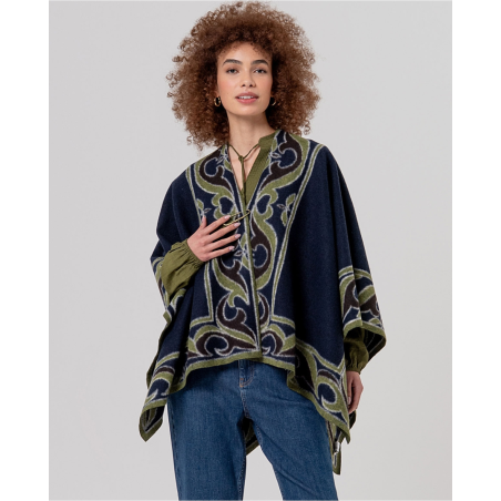Poncho ouvert en maille jacquard Bleu marine POCO831 - Surkana - Achat en ligne - Jaines