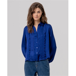 Chemise en viscose Ecovero à nervures Bleu cobalt BAEN121 - Surkana- Achat en ligne - Jaines