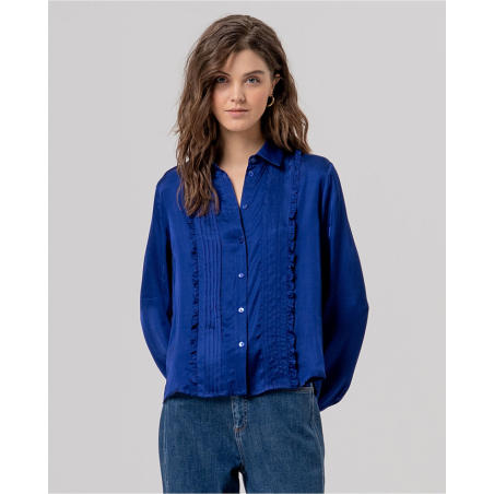 Chemise en viscose Ecovero à nervures Bleu cobalt BAEN121 - Surkana- Achat en ligne - Jaines
