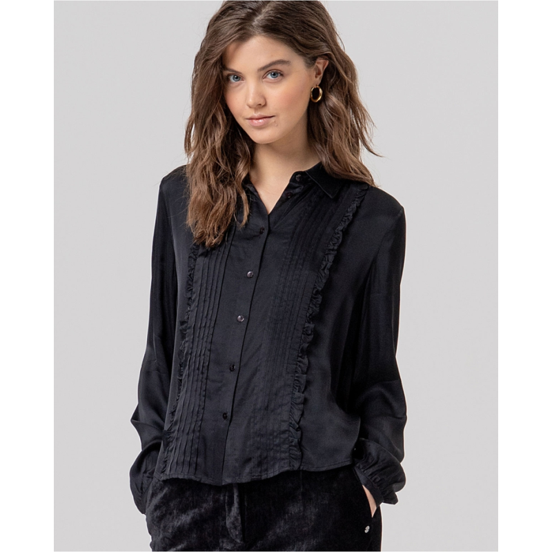 Chemise en viscose Ecovero à nervures Noir BAEN121 - Surkana- Achat en ligne - Jaines