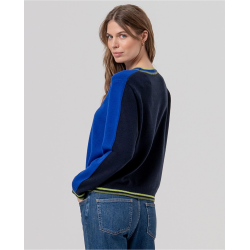 Pull à col Redodno avec contrastes Bleu cobalt SAKO233 - Surkana - Achat en ligne - Jaines