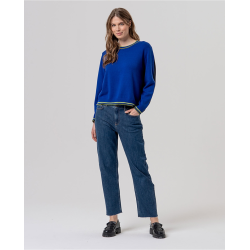 Pull à col Redodno avec contrastes Bleu cobalt SAKO233 - Surkana - Achat en ligne - Jaines