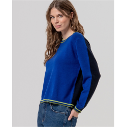 Pull à col Redodno avec contrastes Bleu cobalt SAKO233 - Surkana - Achat en ligne - Jaines