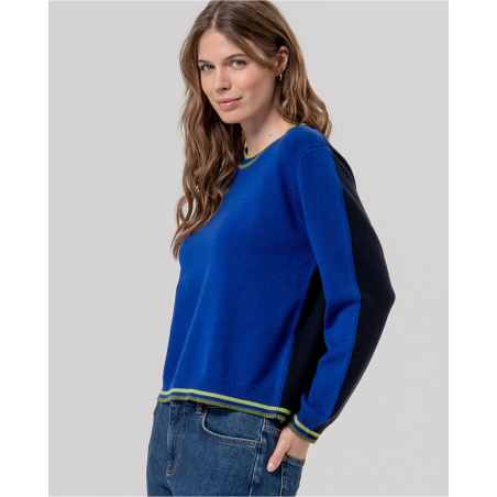 Pull à col Redodno avec contrastes Bleu cobalt SAKO233 - Surkana - Achat en ligne - Jaines