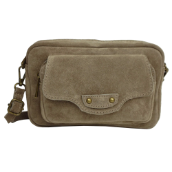 Sac bandoulière en cuir nubuck Awa Taupe - Jaïnès & Co - Achat en ligne - Jaïnès